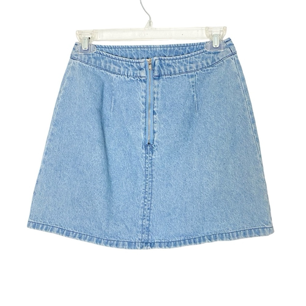 H&M Coachella Jean Skirt Womens Size 4 Small Embroidered Floral Blue Mini - Picture 2 of 8